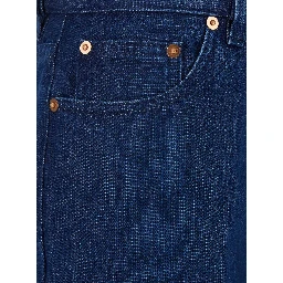 Blue Jeans with Front Pences and Logo Patch on the Rear in Denim Woman