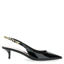 Signoria Black Pumps with Logo Strap in Leather Woman