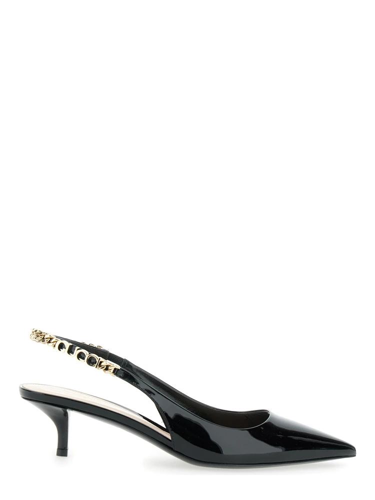 Signoria Black Pumps with Logo Strap in Leather Woman