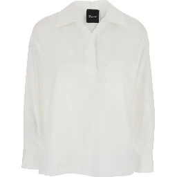 White Shirt with Polo Shirt Style Collar in Cotton Blend Woman