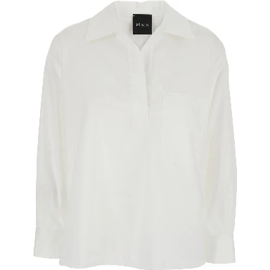 White Shirt with Polo Shirt Style Collar in Cotton Blend Woman