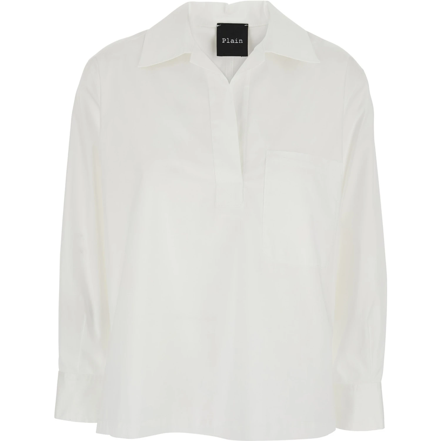 White Shirt with Polo Shirt Style Collar in Cotton Blend Woman