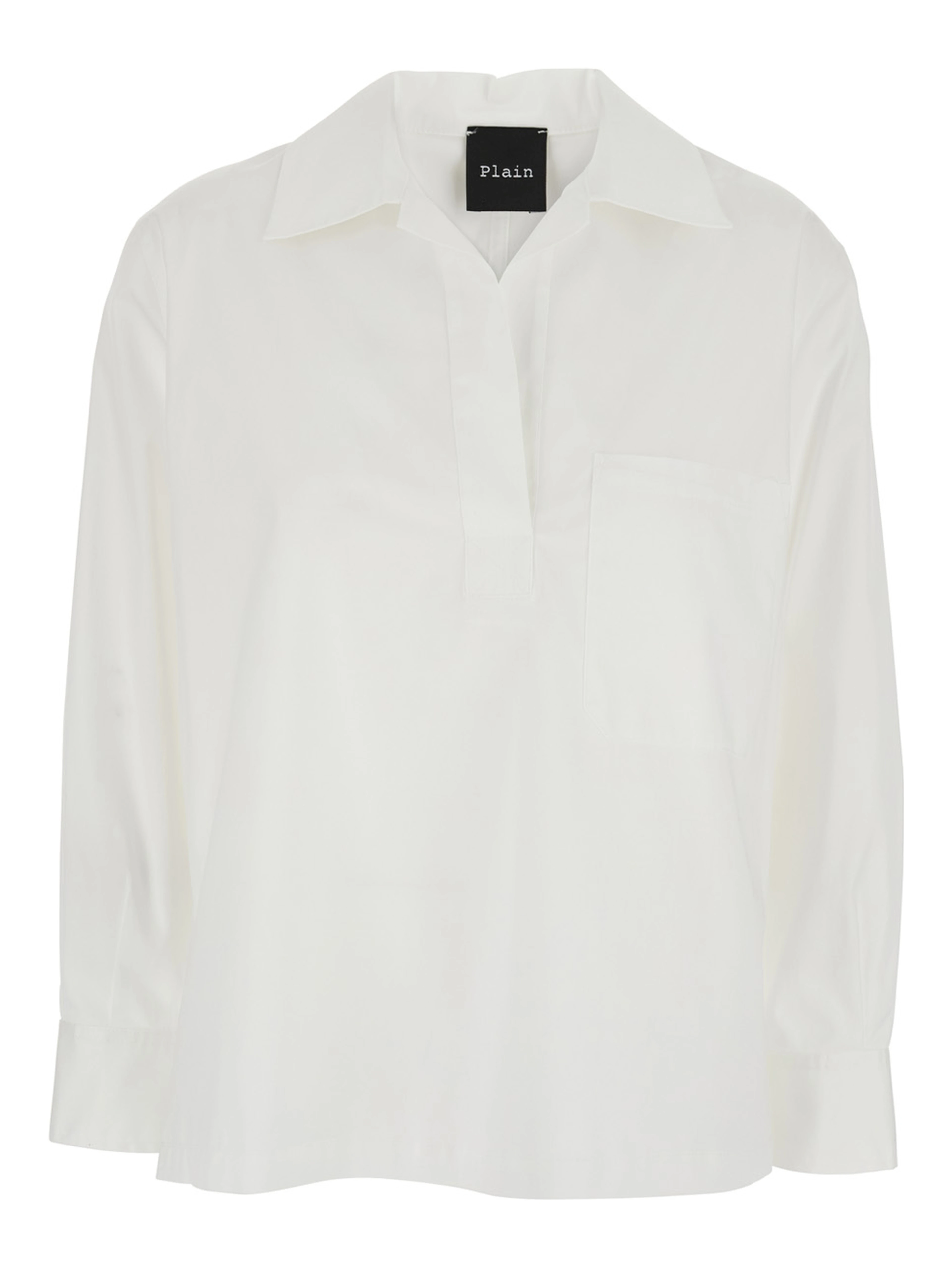 White Shirt with Polo Shirt Style Collar in Cotton Blend Woman