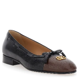 Valet du Roi Black Ballet Shoes with Bow Detail and VLogo Plaque on the Front in Leather Woman