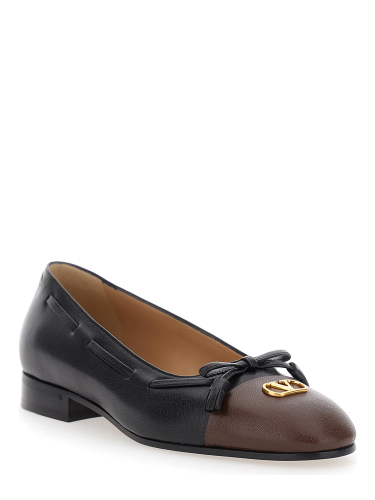 Valet du Roi Black Ballet Shoes with Bow Detail and VLogo Plaque on the Front in Leather Woman alternative
