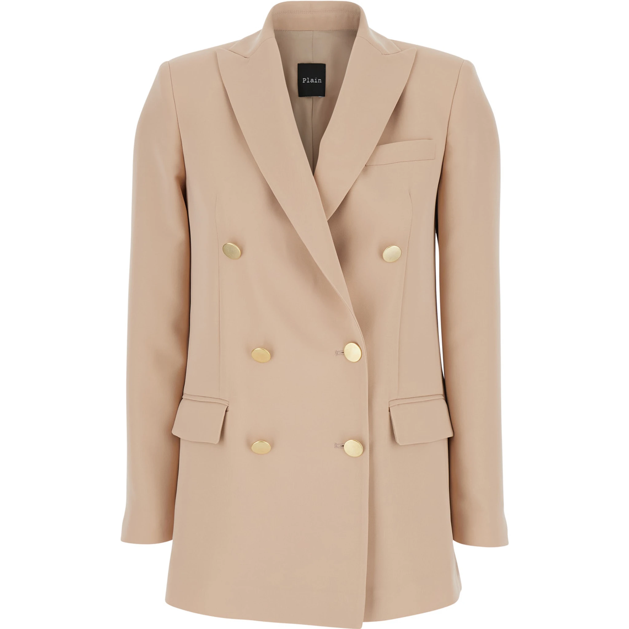 Beige Double-Breasted Jacket with Classic Lapels in Fabric Woman