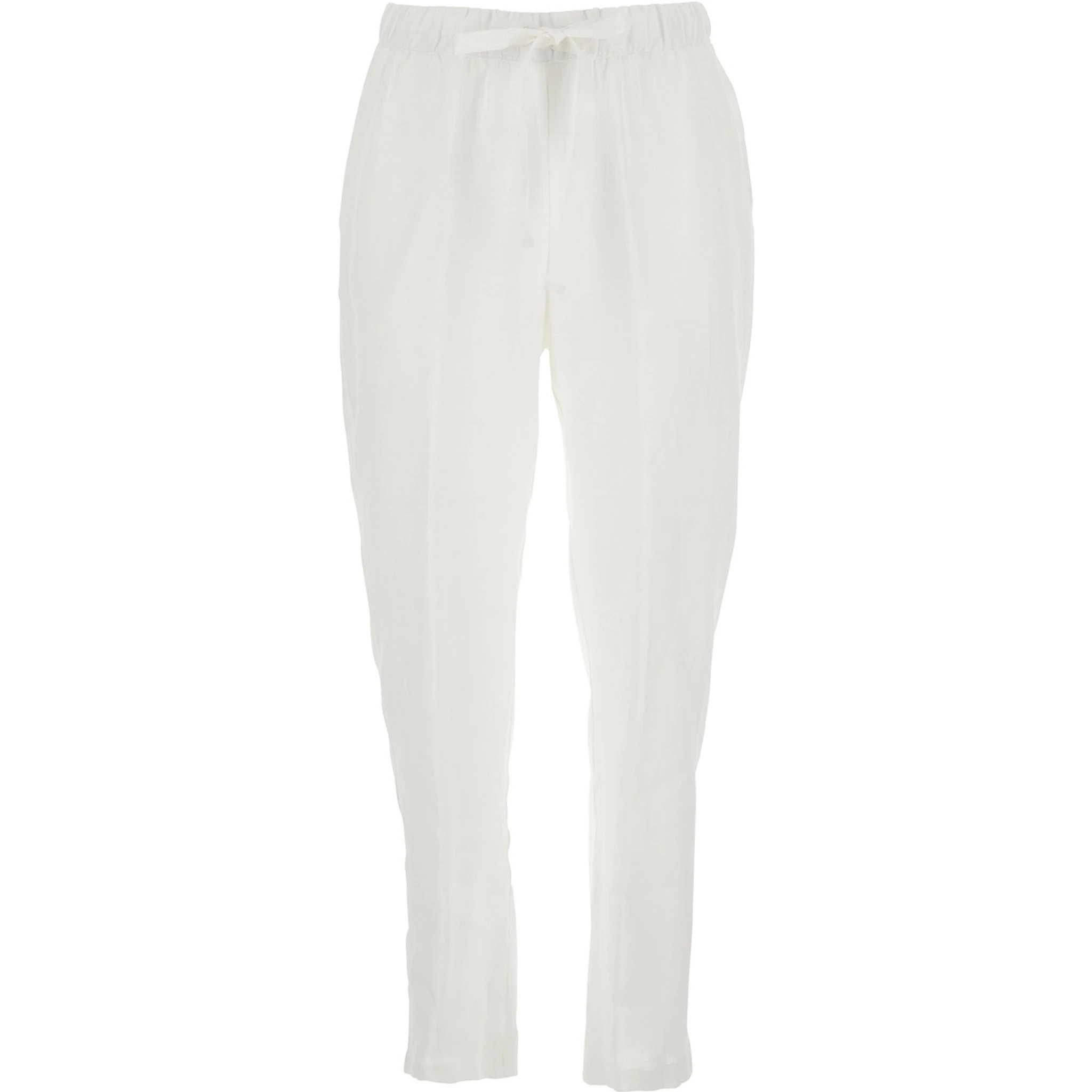 White Pants with Elastic Waist with Drawstring in Linen Woman
