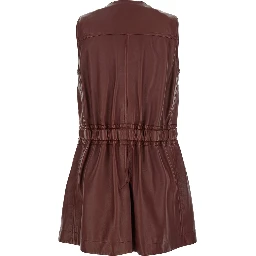 Bordeaux Vest with V Neck and Adjustable Belt in Leather Woman