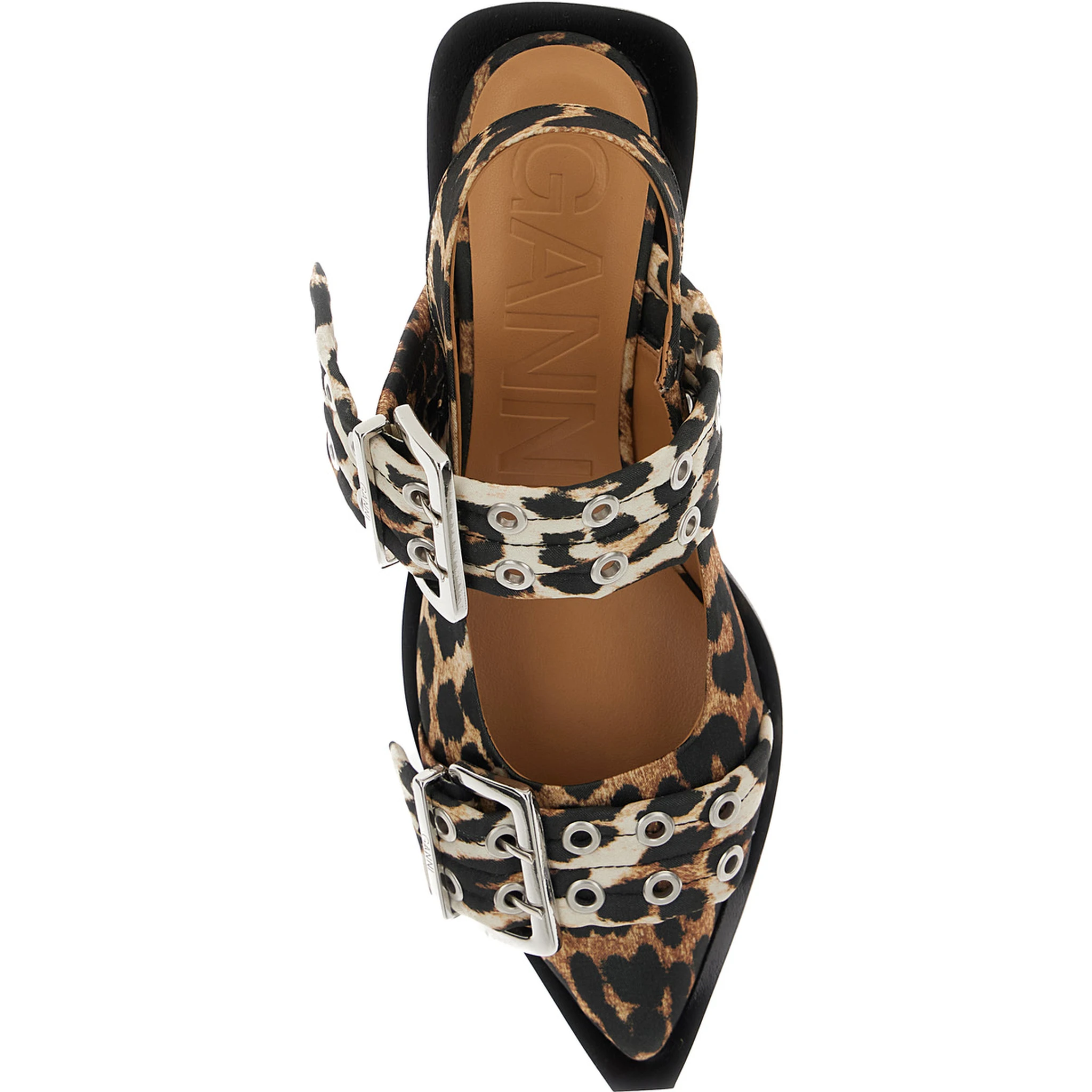 Multicolor Ballet Shoes with Double Buckle and All-Over Leopard Print in Tech Fabric Woman