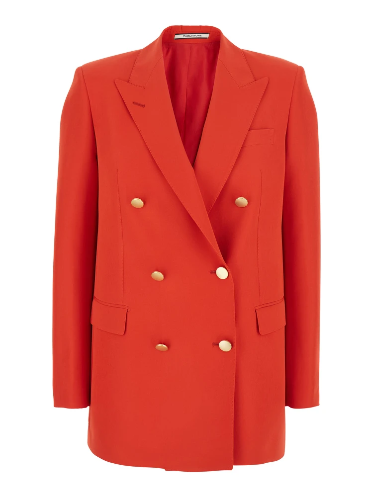 Red Double-breasted Jacket with Classic Lapels in Tech Fabric Woman