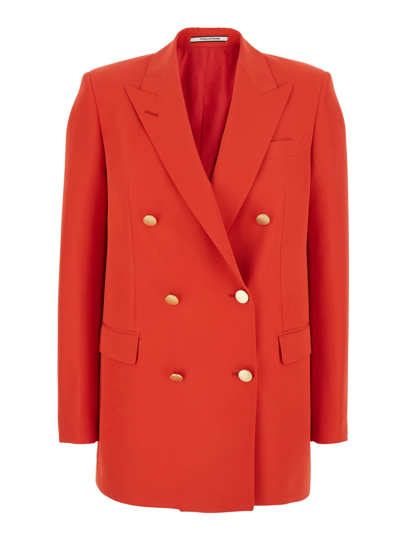 Red Double-breasted Jacket with Classic Lapels in Tech Fabric Woman