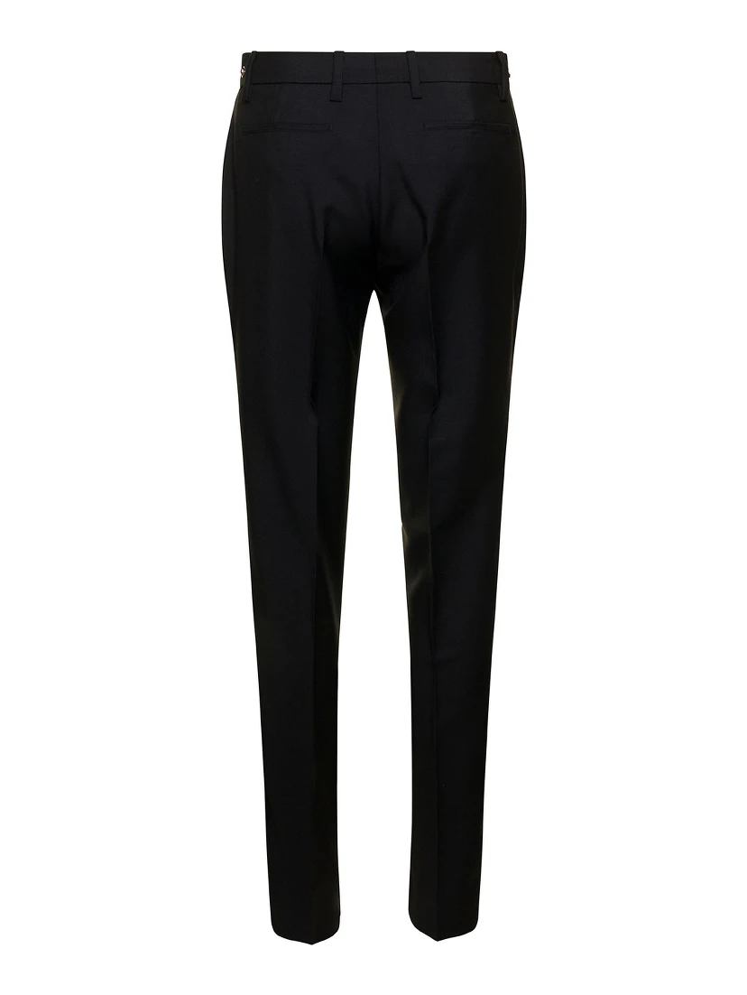 Black Slim Pants with Horsebit Detail in Mohair and Wool Woman