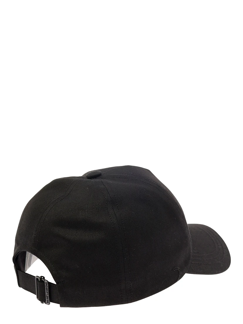 Black Baseball Cap with Tonal Embroidery in Cotton and Linen Man