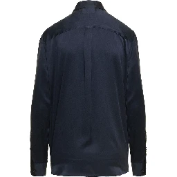 Signature Navy Blue Long Sleeves Shirt in Silk Woman Equipment