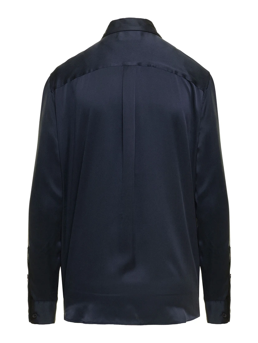 Signature Navy Blue Long Sleeves Shirt in Silk Woman Equipment