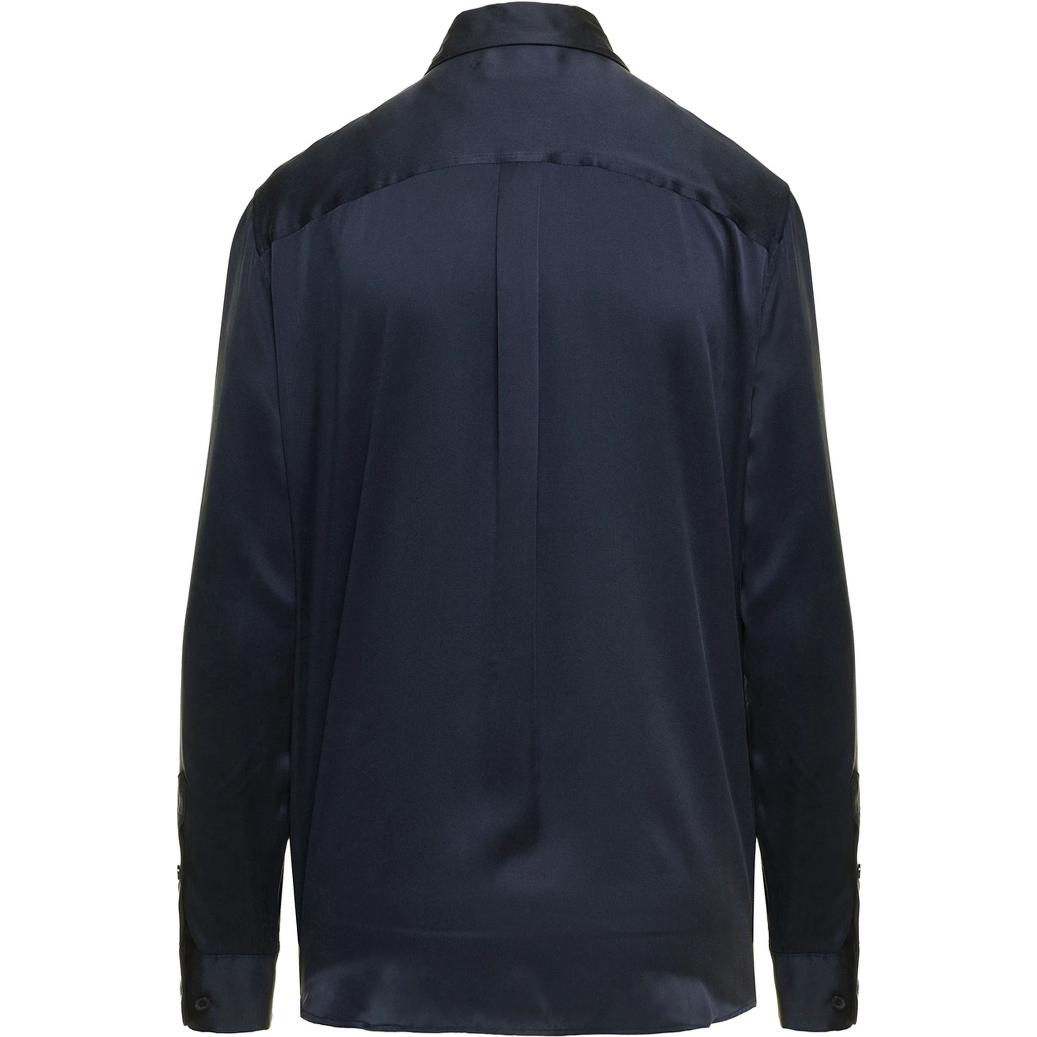 Signature Navy Blue Long Sleeves Shirt in Silk Woman Equipment