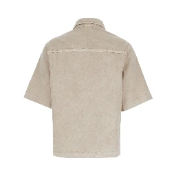 Olive Beige Shirt with Classic Collar in Cotton and Linen Blend Woman