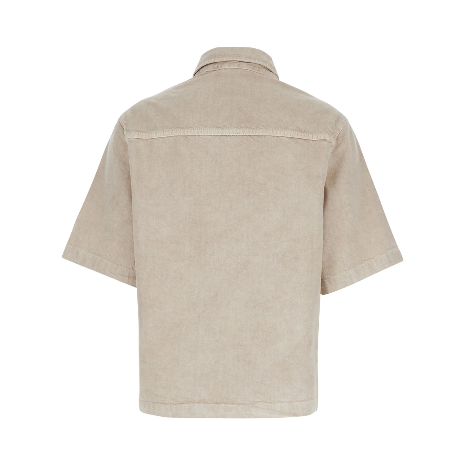 Olive Beige Shirt with Classic Collar in Cotton and Linen Blend Woman