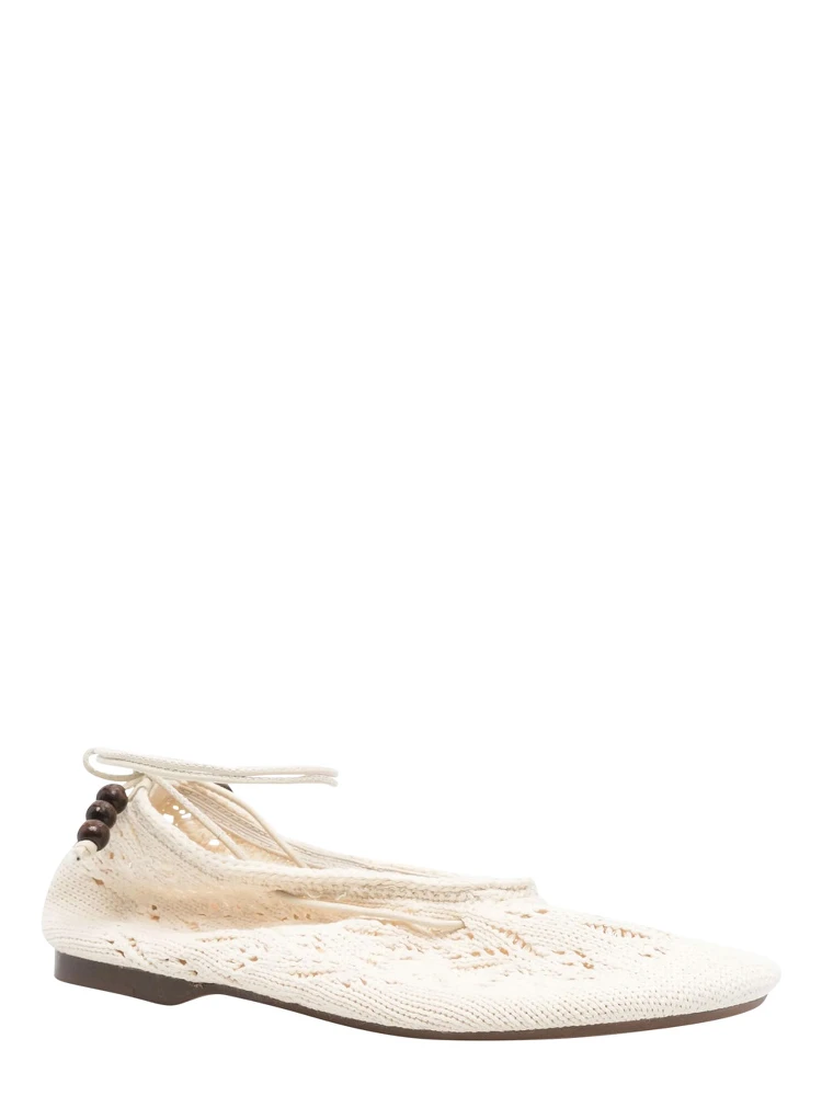 Rosemary White Ballet Flats with Embroidered Design Ankle Knot Closure in Cotton Crochet Woman alternative