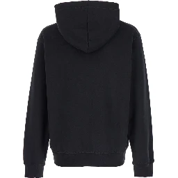 Black Hoodie with Drawstring Hood and Maxi Logo Print on the Front in Cotton Man
