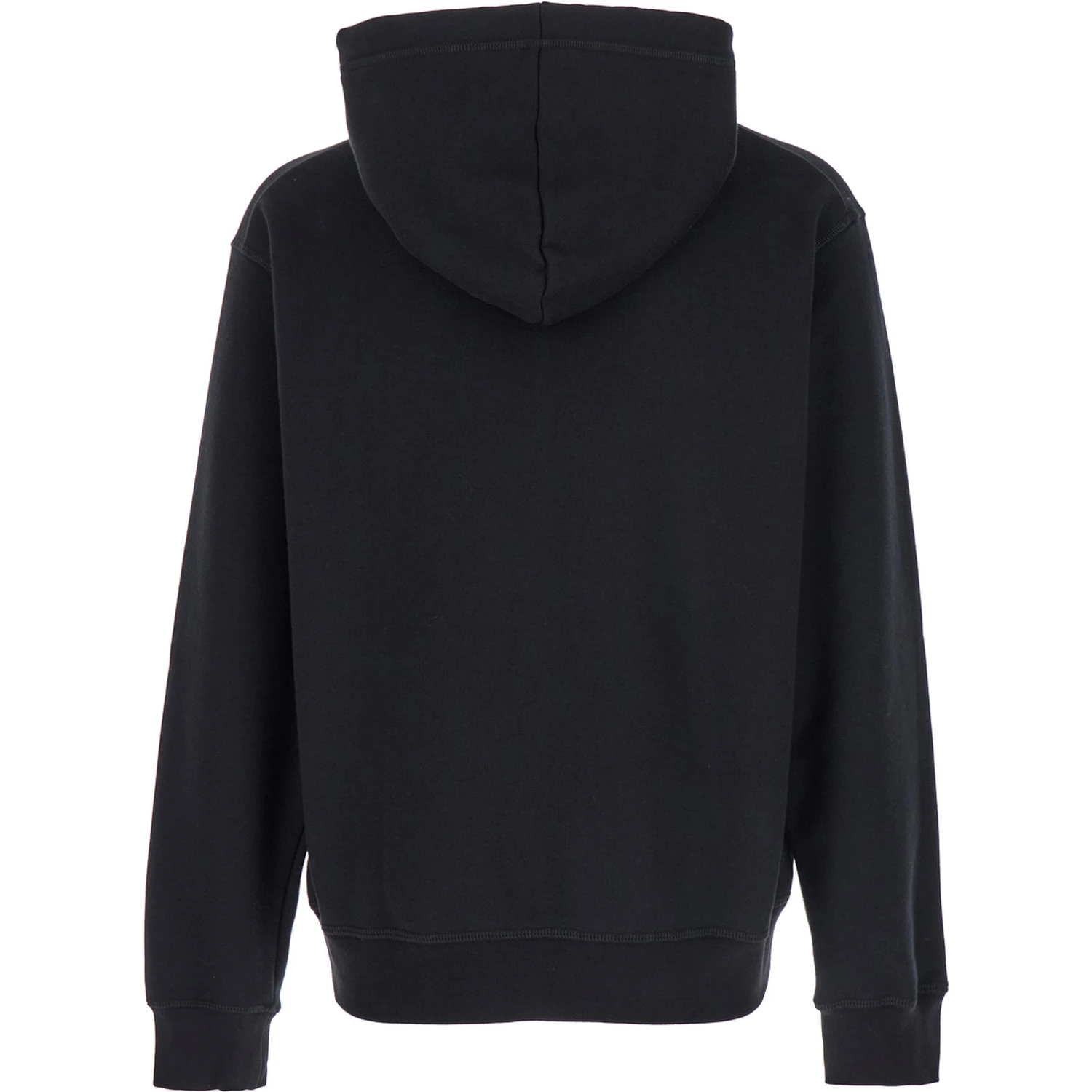Black Hoodie with Drawstring Hood and Maxi Logo Print on the Front in Cotton Man