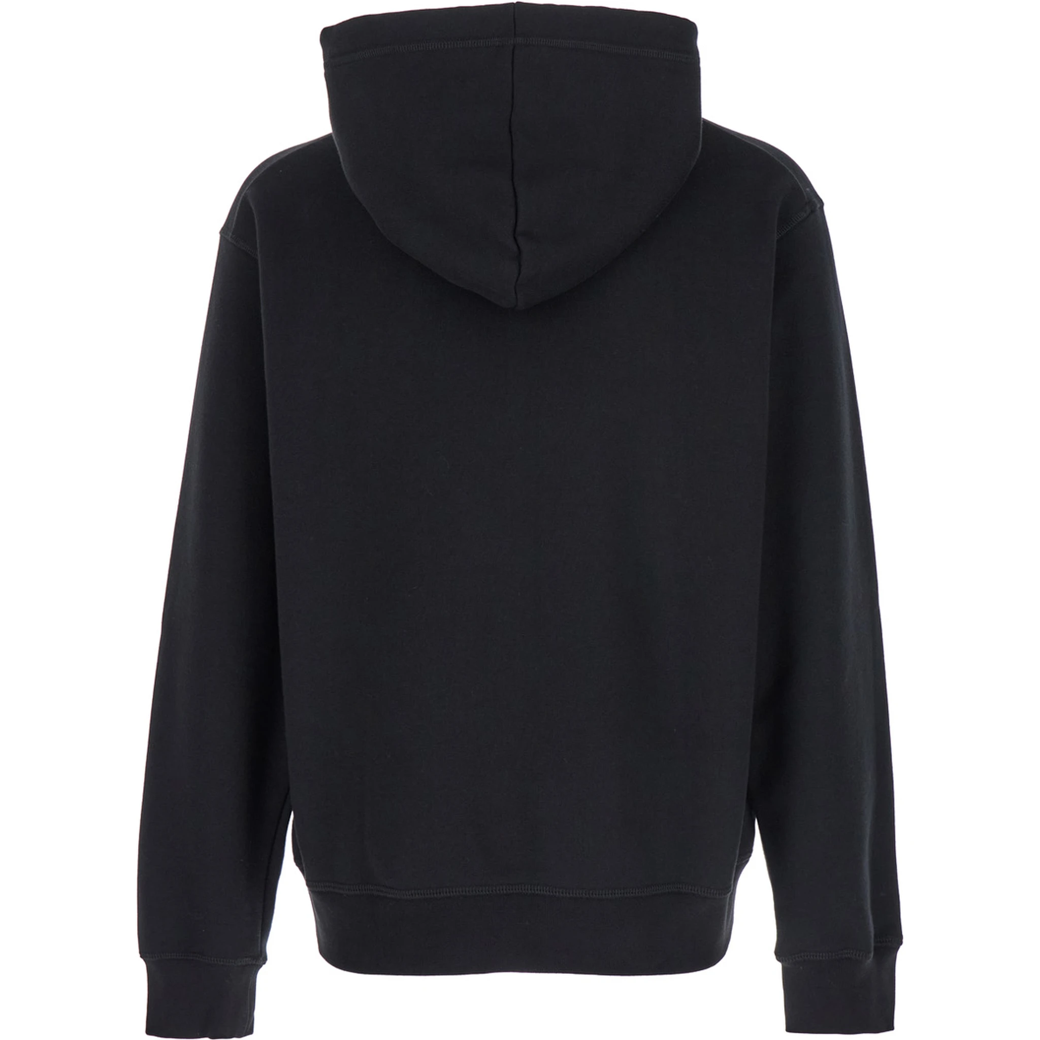 Black Hoodie with Drawstring Hood and Maxi Logo Print on the Front in Cotton Man