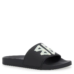 Black Sandals with Maxi Contrasting Logo in Tech Fabric Man
