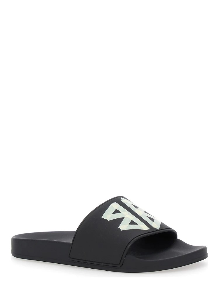 Black Sandals with Maxi Contrasting Logo in Tech Fabric Man alternative