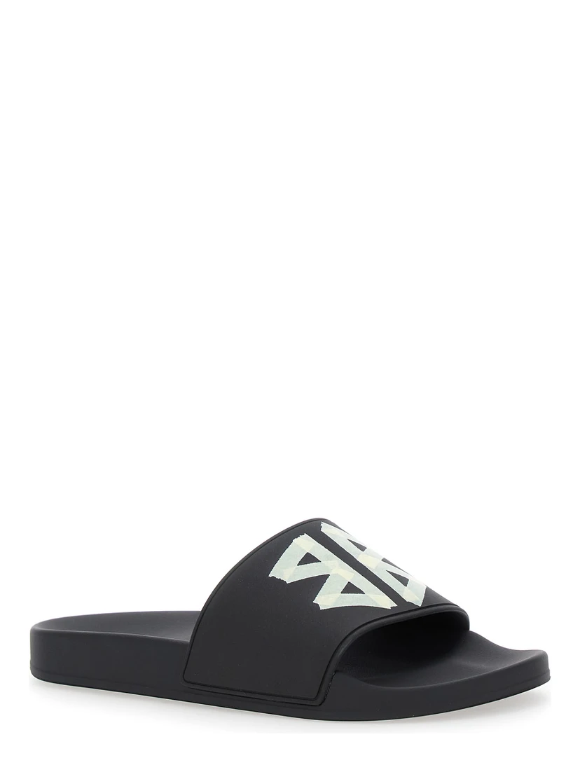 Black Sandals with Maxi Contrasting Logo in Tech Fabric Man