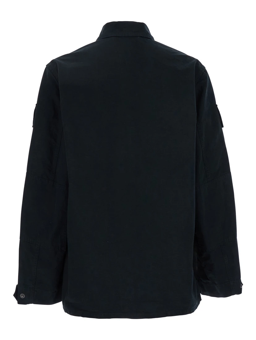 Dark Gray Shirt with Patched Chest Pockets in Ripstop Cotton Man