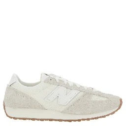 White Low Top Sneakers with Logo Patch in Suede Unisex