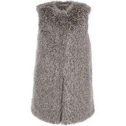 Grey Sleeveless Vest with Concealed Closure on the Front in Ecofur Woman