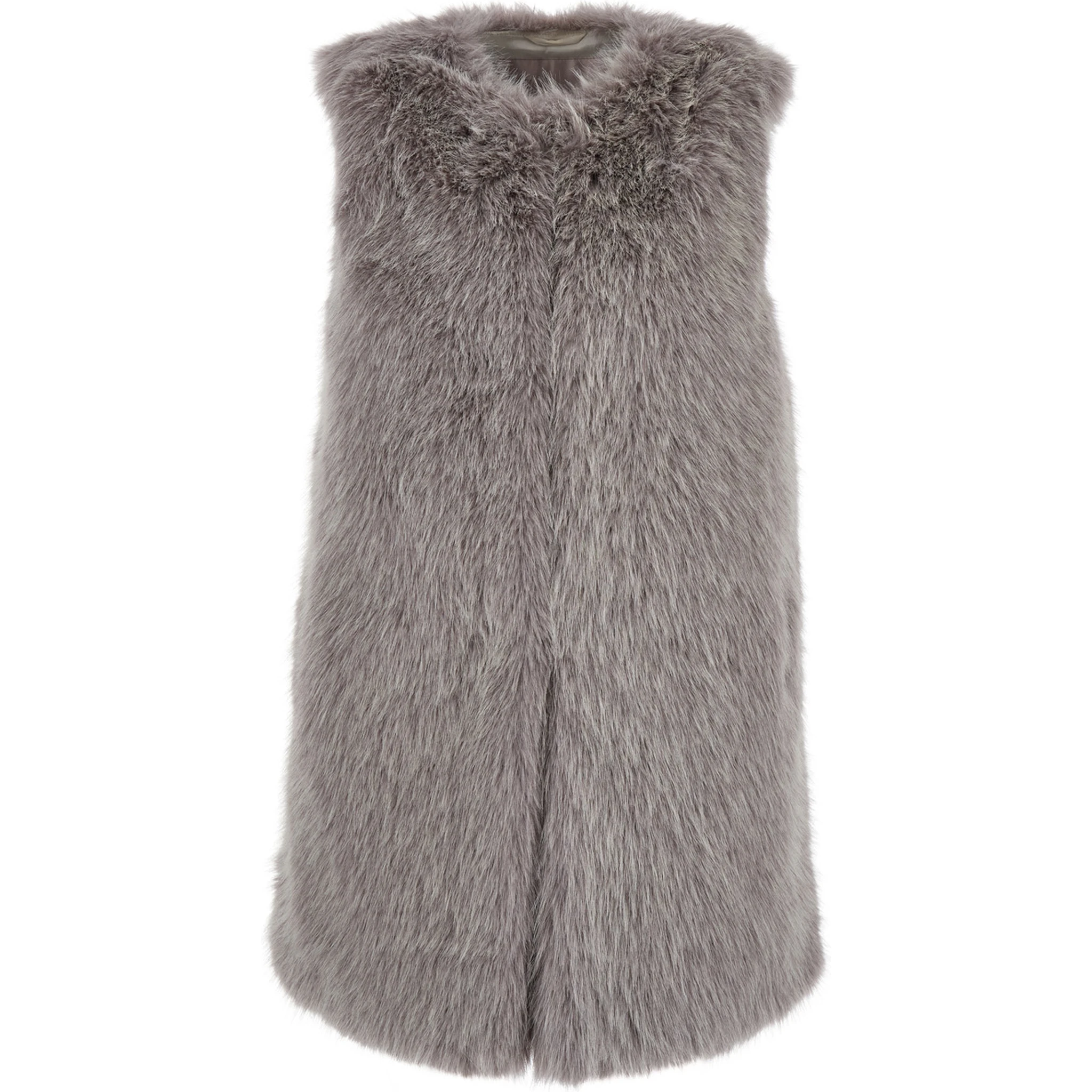 Grey Sleeveless Vest with Concealed Closure on the Front in Ecofur Woman