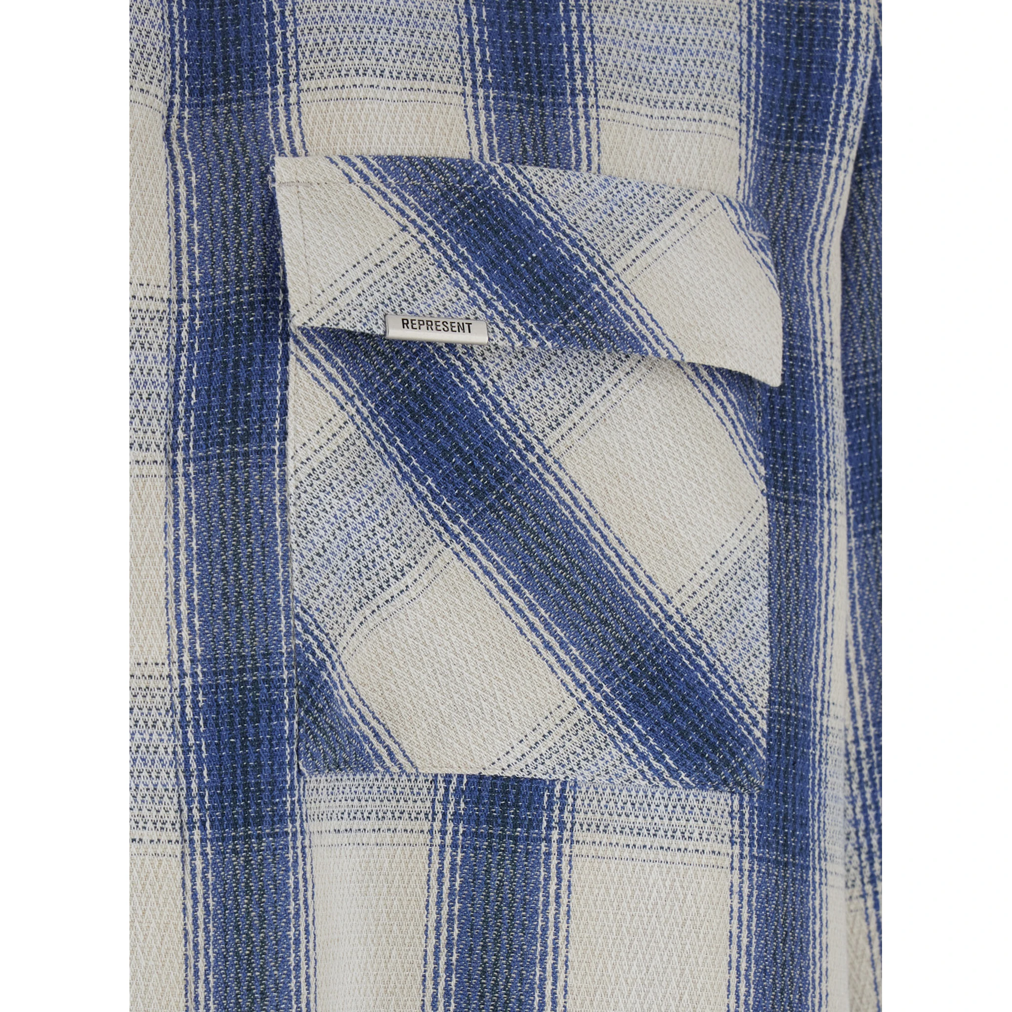 Blue Shirt with Classic Collar and All-Over Check Motif in Cotton Blend Man