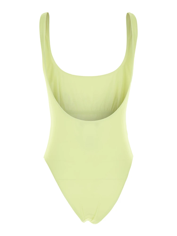 Yellow One-Piece Swimsuit with Medusa Print and Logo Lettering on the Front in Tech Fabric Woman alternative