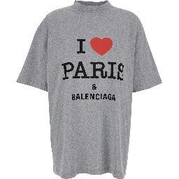 Grey Crewneck T-Shirt with Maxi Logo Print on the Front in Cotton Woman