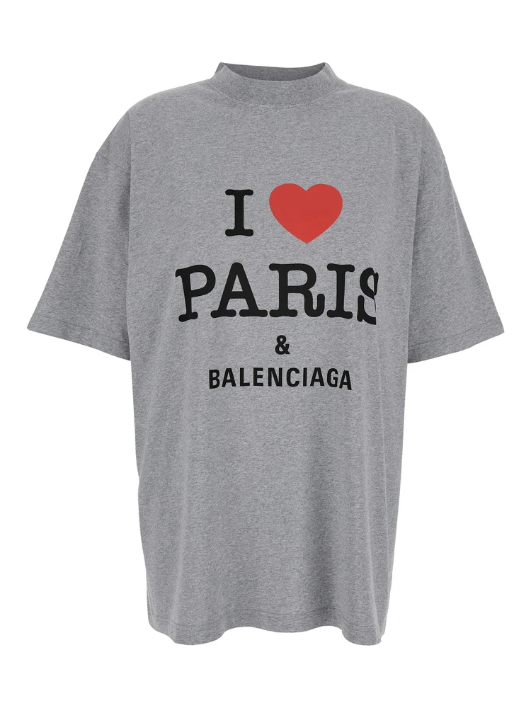 Grey Crewneck T-Shirt with Maxi Logo Print on the Front in Cotton Woman