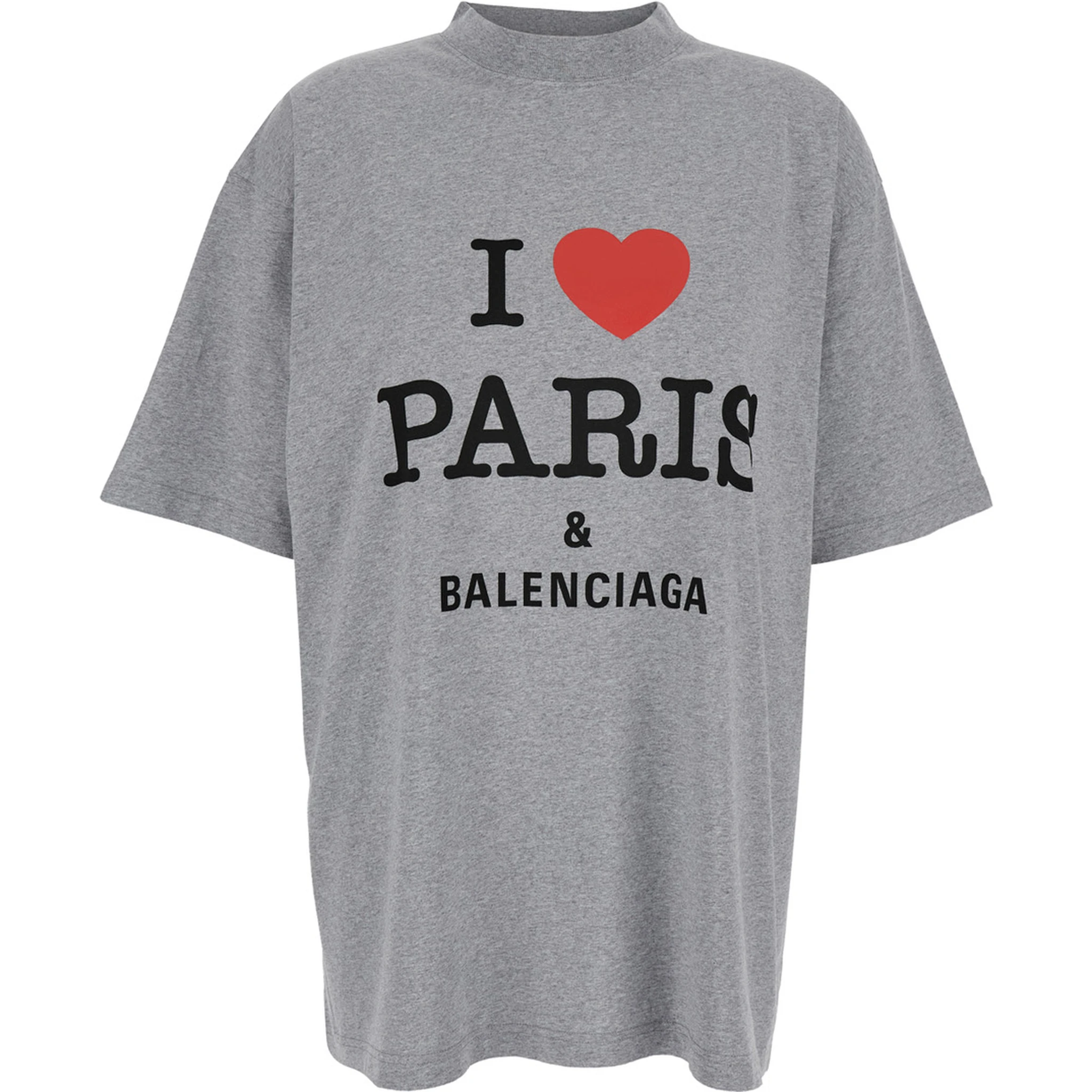 Grey Crewneck T-Shirt with Maxi Logo Print on the Front in Cotton Woman