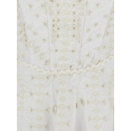 Clem White Dress with Flounce SKirt and All-Over Embroidery in Cotton and Linen Blend Woman