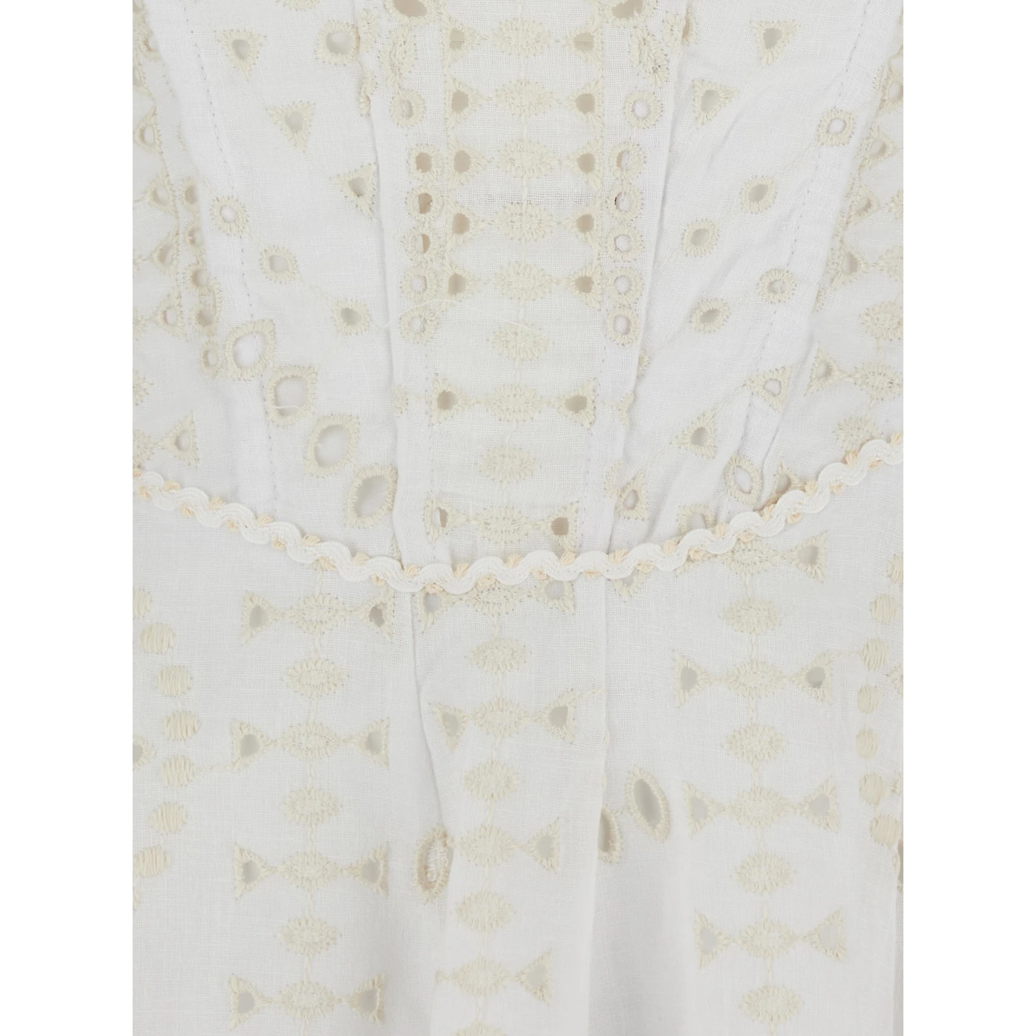 Clem White Dress with Flounce SKirt and All-Over Embroidery in Cotton and Linen Blend Woman