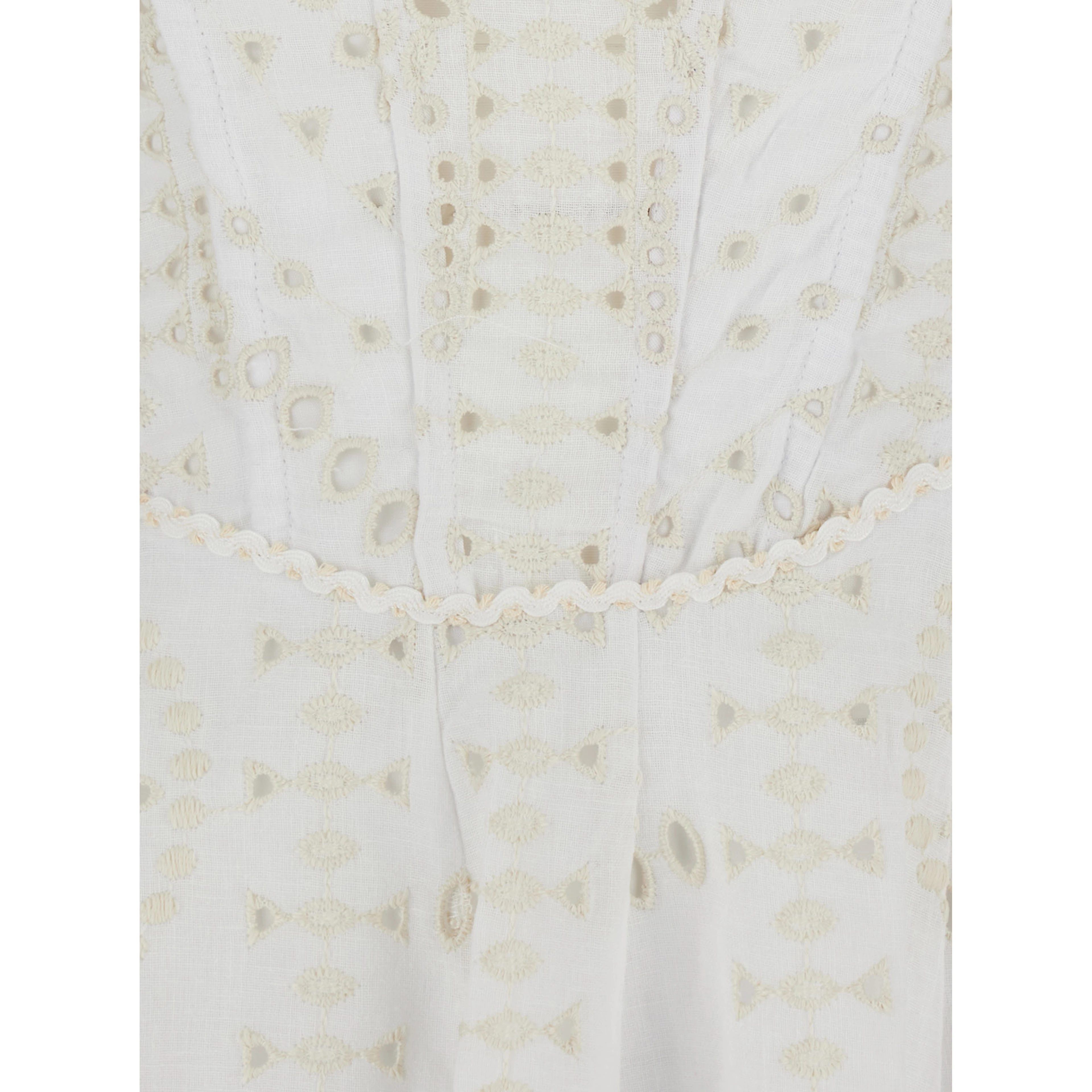 Clem White Dress with Flounce SKirt and All-Over Embroidery in Cotton and Linen Blend Woman