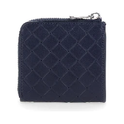 Blue Wallet with All-Over Intreccio Motif in Leather Man