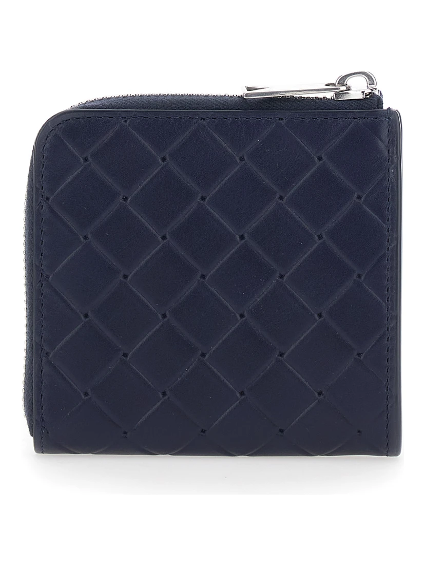 Blue Wallet with All-Over Intreccio Motif in Leather Man