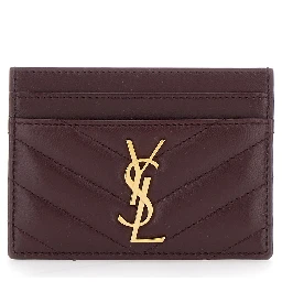 Bordeaux Card Holder with Cassandre Plaque on Front in Chevron Leather Woman