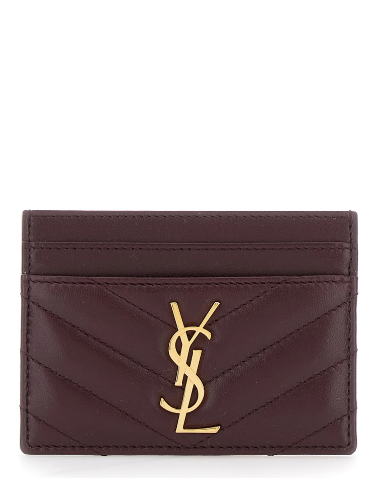 Bordeaux Card Holder with Cassandre Plaque on Front in Chevron Leather Woman