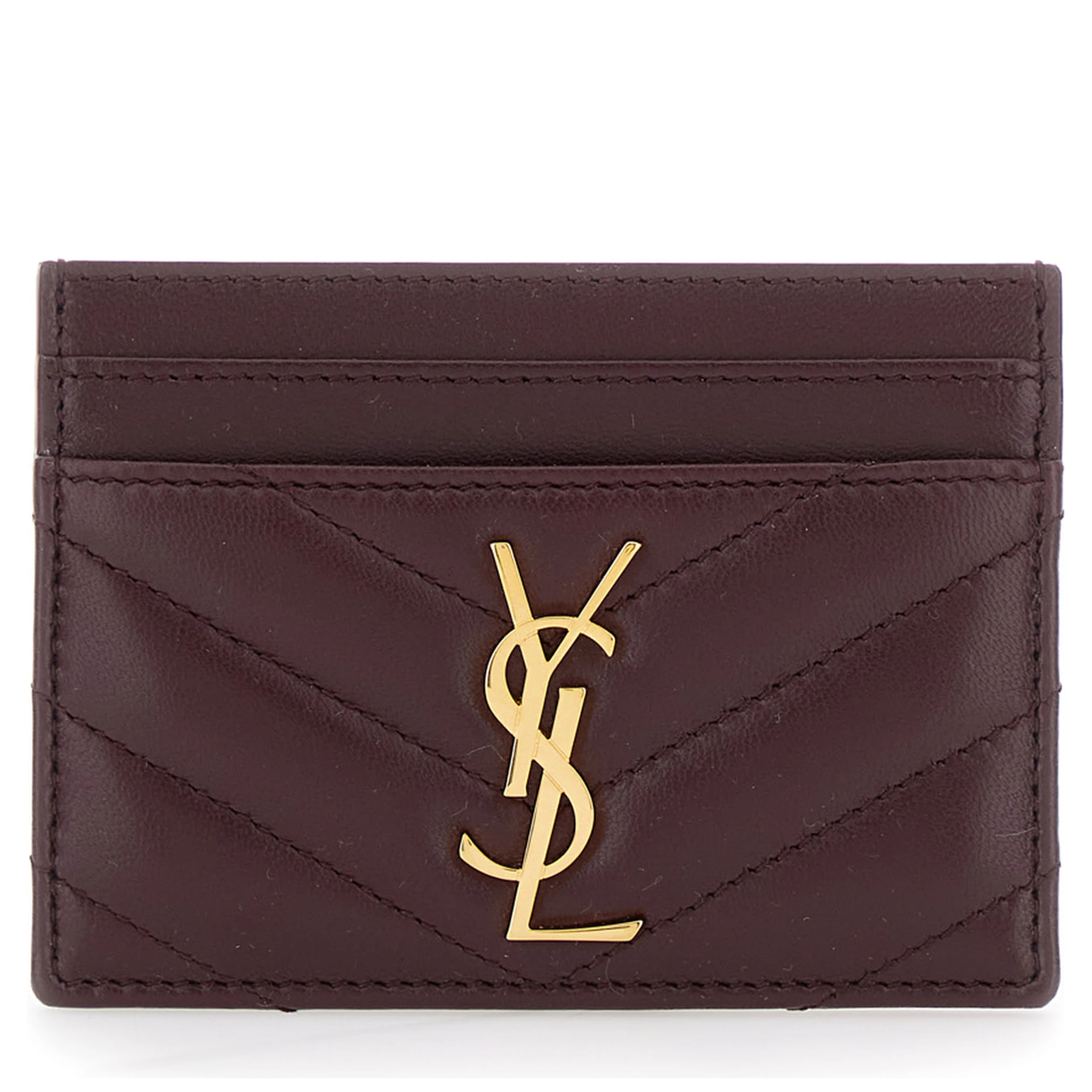 Bordeaux Card Holder with Cassandre Plaque on Front in Chevron Leather Woman