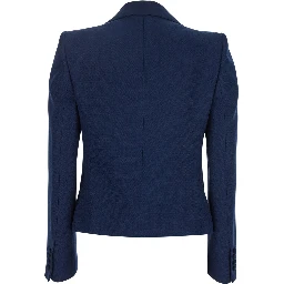 Blue Single-Breasted Jacket with Peak Revers and Bow on the Front in Viscose Woman