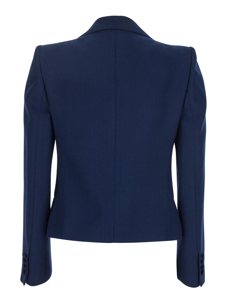 Blue Single-Breasted Jacket with Peak Revers and Bow on the Front in Viscose Woman alternative