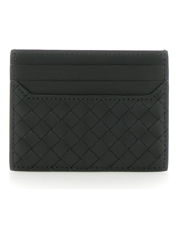 Green Card Holder with Intrecciato Motif in Leather Man