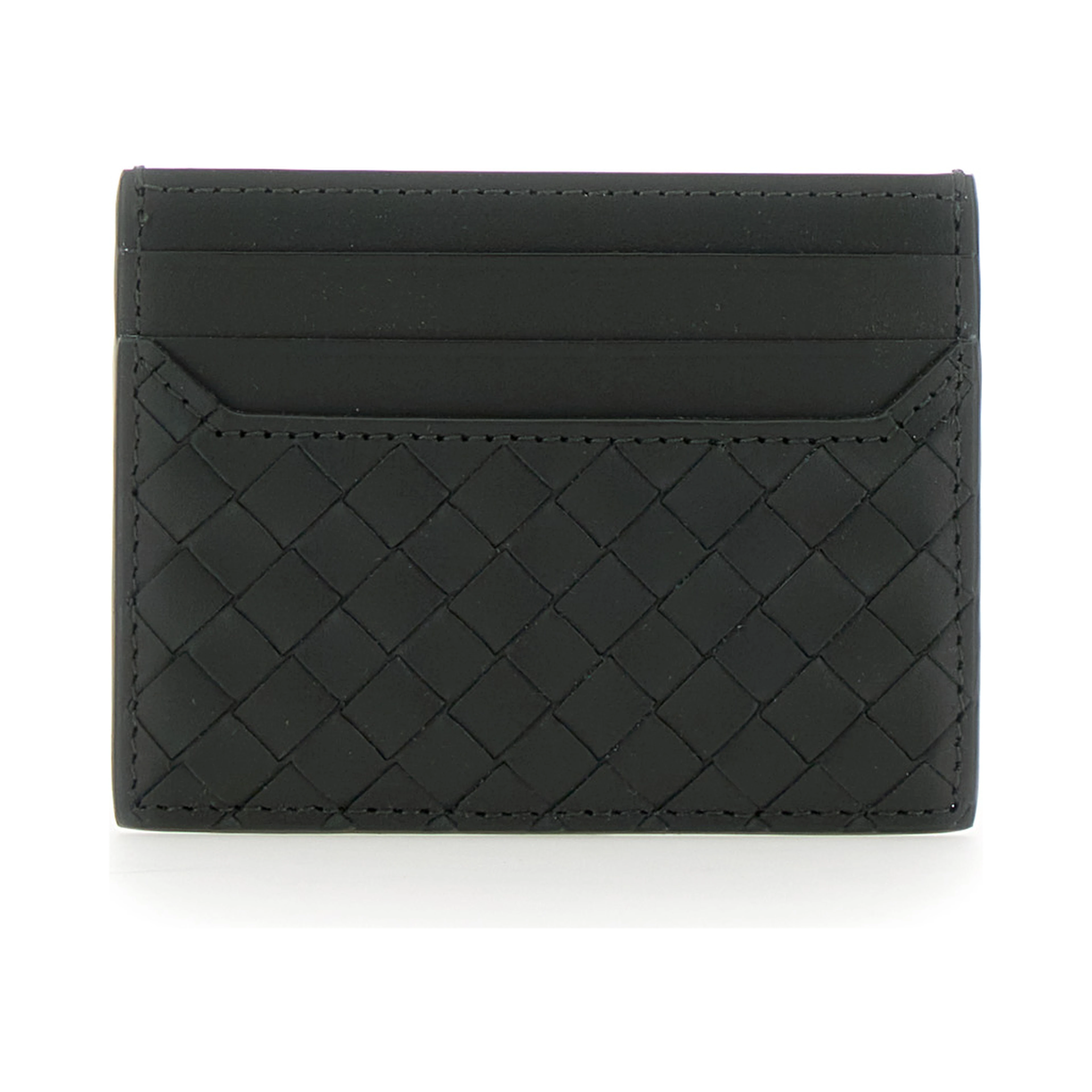 Green Card Holder with Intrecciato Motif in Leather Man